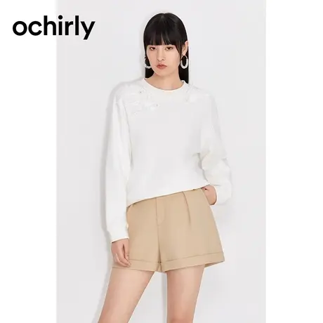 【七七酱专享】欧时力纯棉宽松卫衣新秋冬珠片章仔商品大图