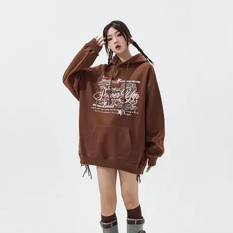 YEP美拉德穿搭复古连帽加绒卫衣女秋冬2023新款潮牌情侣宽松外套商品大图