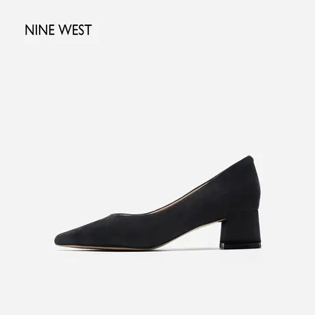 Nine West/玖熙法式尖头粗跟单鞋女气质春夏新款羊反绒通勤高跟鞋图片