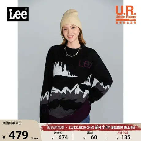 Lee商场同款舒适版黑色满身提花休闲女圆领毛衣潮LWT004252101图片