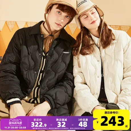 唐狮冬季新款情侣装羽绒服男女翻领轻薄时尚衬衫薄款宽松外套潮流图片