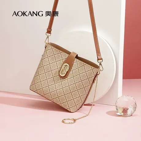 【门店发货】奥康女包新款时尚质感单肩包复古印花小众腋下包水桶图片