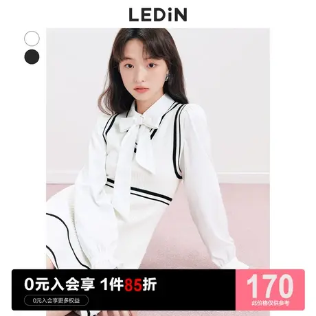 乐町V领撞色连衣裙休闲秋冬新款早秋小个子优雅针织马甲学院裙子图片
