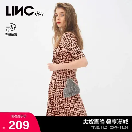 LINCCHIC金羽杰连衣裙女夏垂坠感针织茶歇碎花连衣裙S212KD285图片