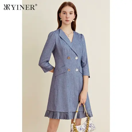 YINER音儿女装春季气质V领中长款连衣裙图片