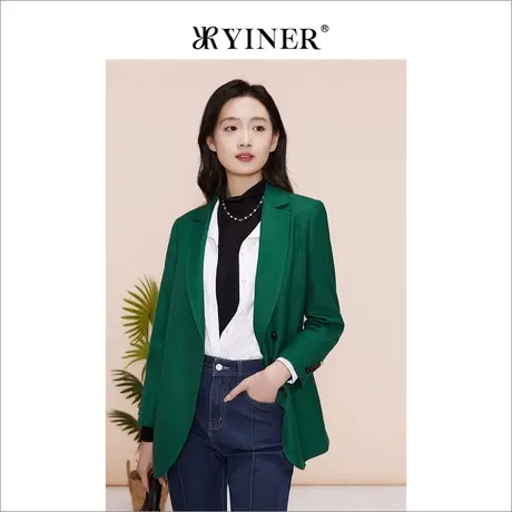 *YINER音儿线上专选女装2023春季通勤职业绿色时尚西装外套图片