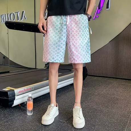 夏季时尚潮男个性彩色印花五分裤短裤裤子潮牌潮流中裤休闲沙滩裤商品大图