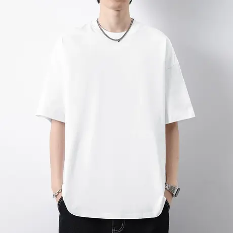 285g重磅纯棉t恤男短袖夏季落肩五分袖美式宽松全棉白色纯色半袖商品大图