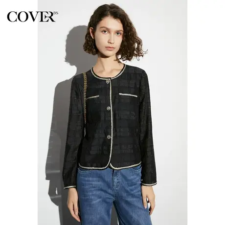COVER春季编织撞色镶边冰丝小香风外套图片