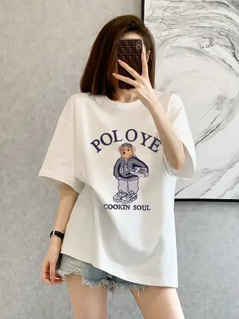 短袖t恤女2024年夏季新款学生港味chic宽松体恤中长款纯棉上衣潮商品大图