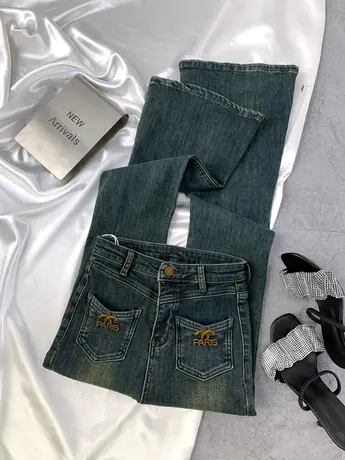 水洗磨白加绒牛仔喇叭裤女2023秋冬新款显瘦百搭高腰裤弹力马蹄裤商品大图