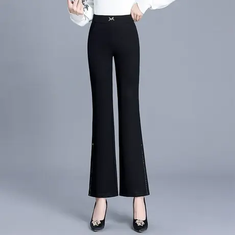 黑色微喇裤女秋季2023新款高腰垂感通勤职业长裤显瘦休闲喇叭裤子商品大图