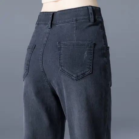 高腰加绒牛仔裤女2024年新款秋冬大码女裤老爹萝卜裤九分裤哈伦裤商品大图