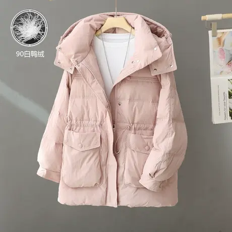 时尚中长款羽绒服女2024冬季新款连帽收腰显瘦保暖百搭白鸭绒外套图片