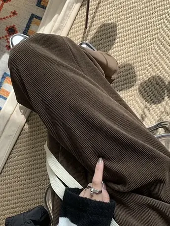 咖色加厚灯芯绒休闲裤女2023秋季新款直筒宽松阔腿裤秋冬加绒裤子商品大图