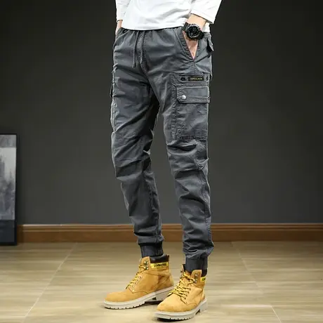 男士休闲工装裤夏季百搭美式透气男裤宽松直筒复古纯色束脚长裤子商品大图