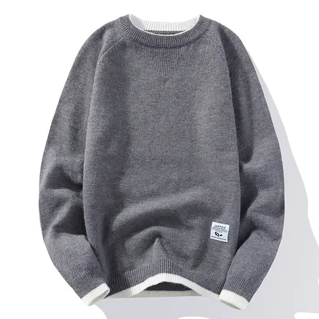 假两件毛衣男士秋冬季潮流加厚宽松圆领针织打底衫男生春秋款线衣图片