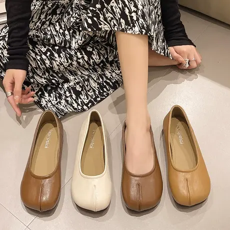 软底森系复古猪蹄单鞋女2023夏季新款法式圆头平底淑女温柔豆豆鞋商品大图