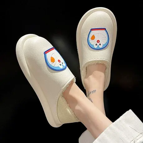 棉拖鞋女秋冬季包跟防水室内防滑可爱叮当猫月子保暖毛绒厚底棉鞋商品大图