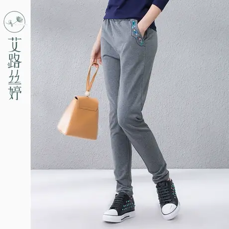 艾路丝婷2023秋装新款松紧腰宽松直筒卫裤裤子休闲运动裤女装长裤商品大图