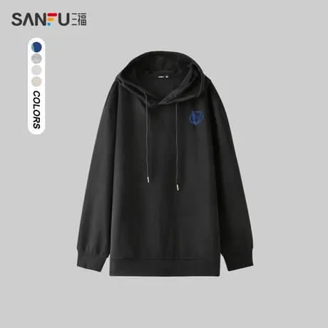 三福2023秋男士都市连帽卫衣  简约宽松层次V字母设计476066商品大图