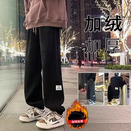 灯芯绒加绒裤子男春秋季2024新款加厚束脚运动休闲美式雪尼尔长裤商品大图
