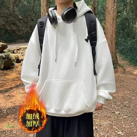 美式复古重磅连帽白色国风卫衣男生2023新款爆款秋冬潮牌上衣外套商品大图