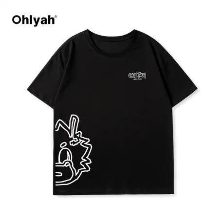 Ohlyah春夏新款手绘卡通小龙图案印花情侣大码短袖T恤男女同款潮商品大图