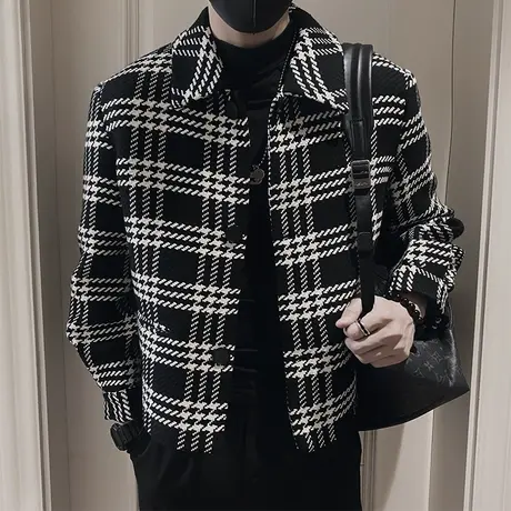 秋冬潮流小香风短款男士夹克高级感小众格子潮牌休闲外套上衣新款商品大图