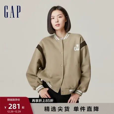 【断码优惠】Gap女装秋季LOGO宽松碳素软磨抓绒棒球服外套810611图片