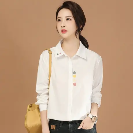 韩潮袭人韩版刺绣长袖白色衬衣2024春季新款女士衬衫设计感小众商品大图