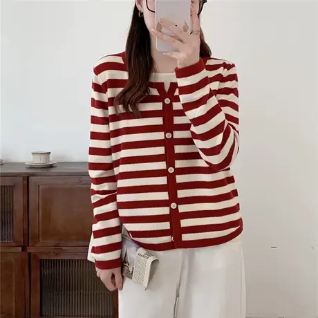 春装假两件女毛衣针织衫秋冬装2023新款爆款条纹女上衣宽松外穿女商品大图