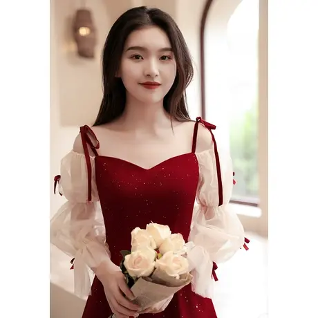 敬酒服新娘2024新款夏季平时可穿长袖结婚订婚回门礼服女仙气吊带商品大图