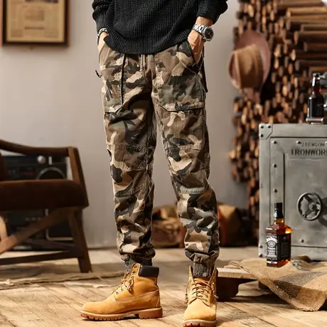 时尚男装百搭宽松潮流男裤子户外迷彩工装裤多口袋裤子男款休闲图片