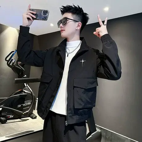 工装外套男春季潮流潮牌立领痞帅机车服上衣网红爆款个性休闲夹克商品大图
