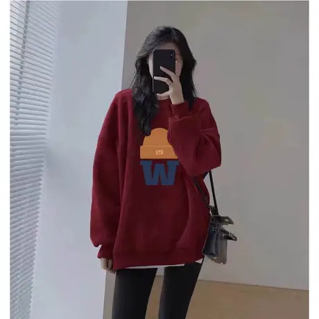 vintage高级感古着卫衣女套头大码冬季加绒潮牌ins复古风外套上衣图片