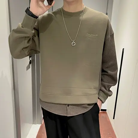 设计感拼接假两件卫衣男春季宽松休闲个性上衣春款潮牌长袖T恤衫商品大图