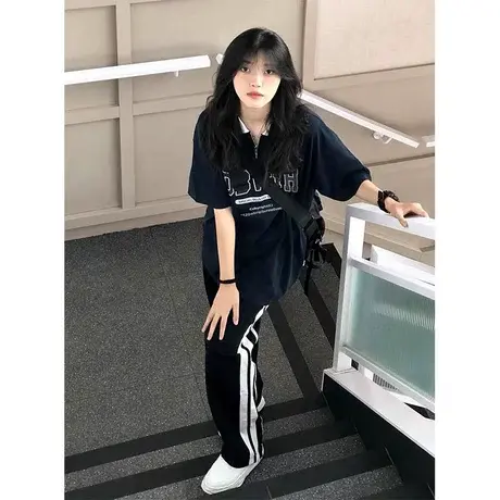 重磅纯棉polo衫短袖t恤女春季显瘦宽松vintage复古美式半袖上衣夏图片