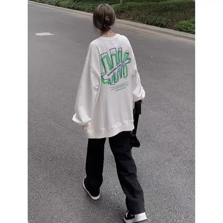 oversize落肩卫衣女ins潮牌宽松春秋薄款设计感chic港风上衣外套图片