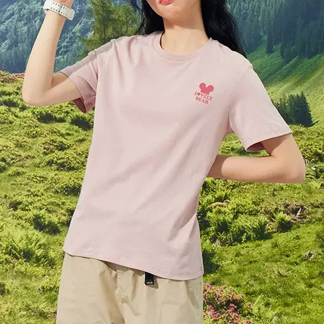 真维斯Z+夏季女款短袖合身上衣可爱少女植绒小熊字母印花纯棉T恤图片