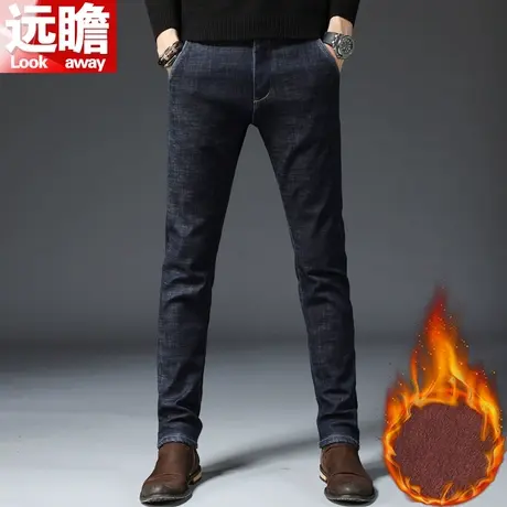 冬季加绒牛仔裤男弹力修身小脚男裤保暖带绒男式韩版潮流秋冬裤子商品大图