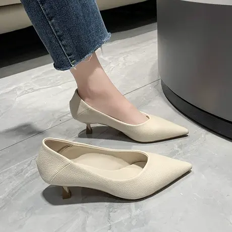 法式高跟鞋女款尖头单鞋2024年新款春秋白色细跟高级感复古女鞋子商品大图