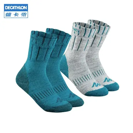 迪卡侬旗舰店户外运动中帮高帮袜子徒步登山袜儿童2双装KIDS图片