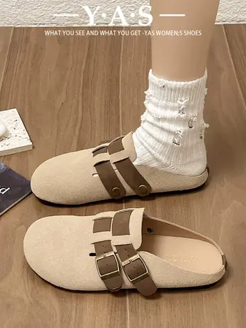 半托女鞋外穿平底时尚勃肯鞋无后跟2024新款春秋懒人包头半拖鞋子商品大图