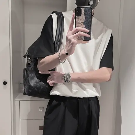 设计感假两件拼接T恤男夏季撞色短袖ins潮牌宽松休闲半袖上衣体恤图片