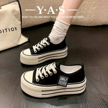 内增高帆布鞋女2024新款春秋厚底小个子低帮学生圆头运动休闲鞋商品大图