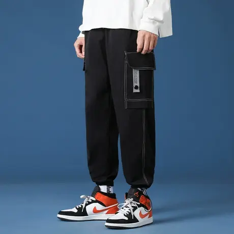 工装裤子男款春秋季潮牌宽松阔腿束脚长裤男青少年休闲运动九分裤商品大图