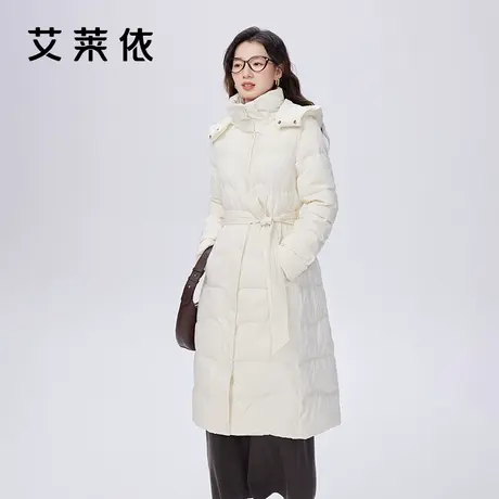 艾莱依长款鹅绒服收腰显瘦连帽时尚轻奢冬季羽绒服女2023新款外套商品大图