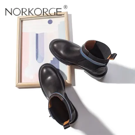 2023新款冬季复古黑色圆头切尔西靴女靴真皮圆头粗跟保暖短靴女靴商品大图