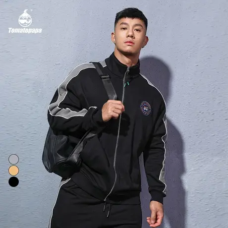 TOMATOPAPA原创新款运动男孩套装上衣拉链立领外套运动落肩长袖商品大图